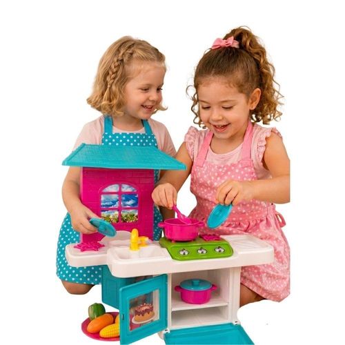 Cozinha Infantil Brinquedo Fogão Forno e Pia com Acessórios para Crianças Lua de Cristal