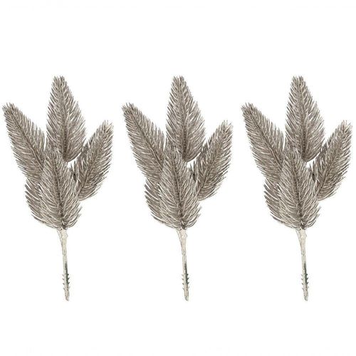 Galho Decorativo Natalino Jogo 3 Unidades Pick Pinheiro Champanhe Fosco 14cm Yangzi
