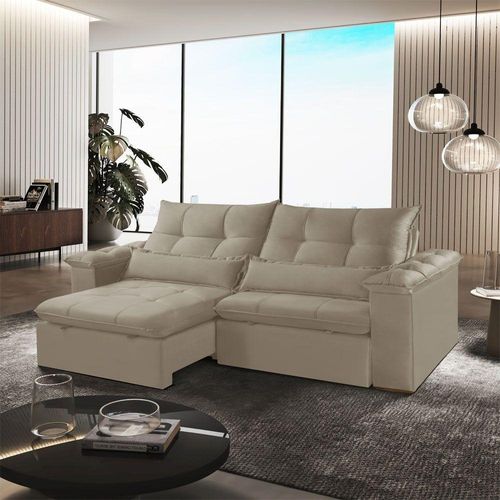 Sofá A226 Exclusive Retrátil e Reclinável 250cm Linho Bege Meu Sofá Online
