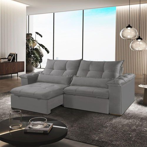 Sofá A230 Exclusive Retrátil e Reclinável 250cm Linho Cinza Meu Sofá Online