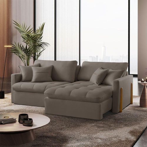 Sofá Cama Lisboa B002 Retrátil e Reclinável 260cm Veludo Capuccino Meu Sofá Online