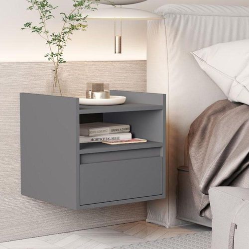 Mesa Cabeceira de Parede Minerva com Porta Basculante MDF MDP Cinza SAL Movelaria
