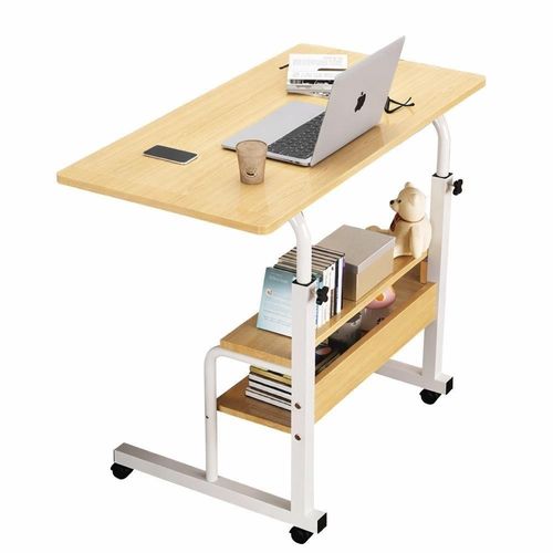 Mesa para Notebook Altura Ajustável 2 Prateleiras 60cm Marfim para Cama e Estudo