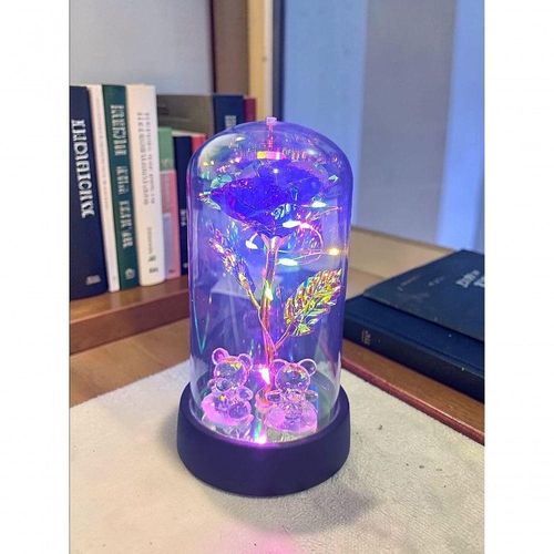 Luminária Decorativa Rosa Metalizada em Redoma com Ursinhos Led Multicolorida Art House