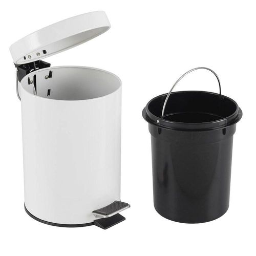 Lixeira Inox Branca 5L com Pedal Vintage para Banheiro e Cozinha com Balde Interno