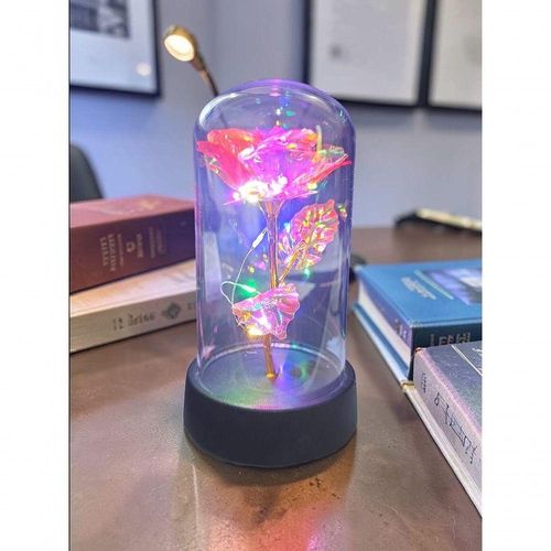 Luminária Decorativa Rosa Metalizada na Cúpula com LED Redoma Encantada Transparente Art House