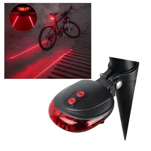 Lanterna Traseira para Bicicleta Led com Laser Segurança Impermeável Preto