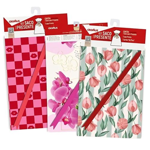Kit Saco de Presente Feminino 45x59cm 1 Unidade Colorido Cromus