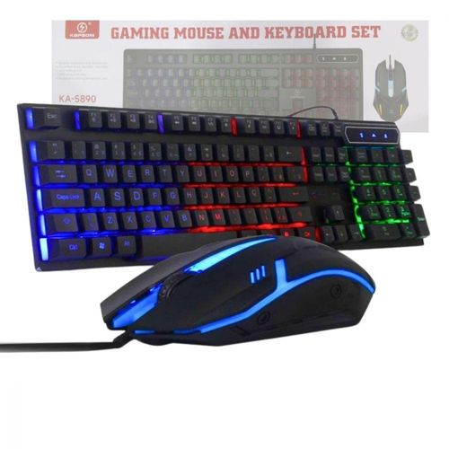 Kit Teclado e Mouse Gamer Kapbom Semi Mecânico Led Rgb com Teclas Multimídia Abnt2 Preto