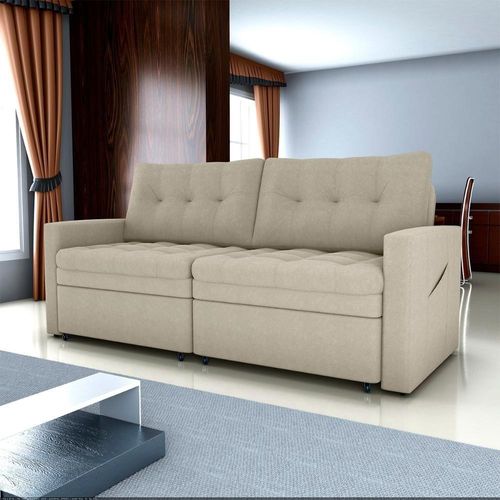 Sofá Cama Nayla 3 Lugares Retrátil 220cm Bouclê Bege Casal Matrix