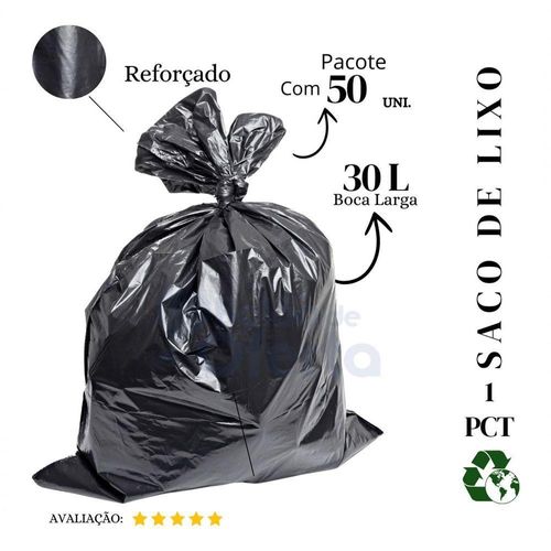 Saco de Lixo 30L Reforçado de Plástico Preto com 50 Unidades Higipack