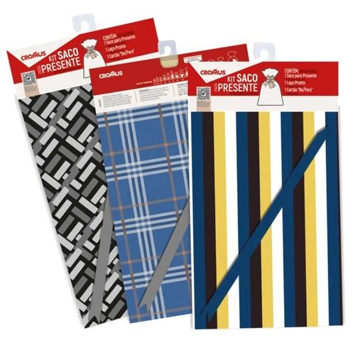 Saco de Presente Masculino 25x37cm Kit com 1 Unidade Estampa Colorida Cromus