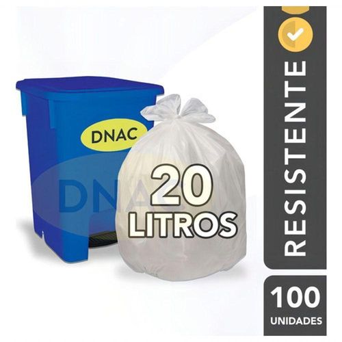 Saco de Lixo 20L Branco Resistente 0,025mm Pacote com 100 Unidades Higipack