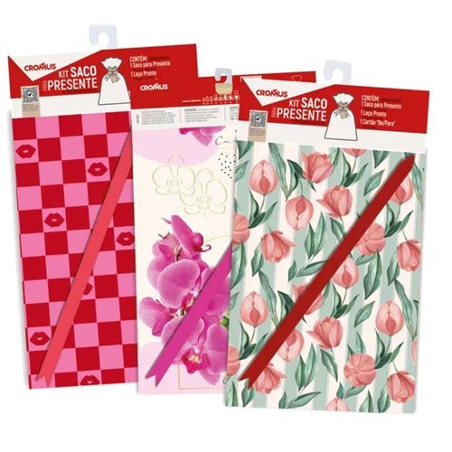 Saco de Presente Feminino 35x54cm Kit 1 Unidade Estampas Variadas Cromus