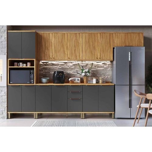 Kit Modulado Cozinha Sauvignon C6P119 6 Módulos MDF 120CM Amendoa e Grafite Móveis Ronipa