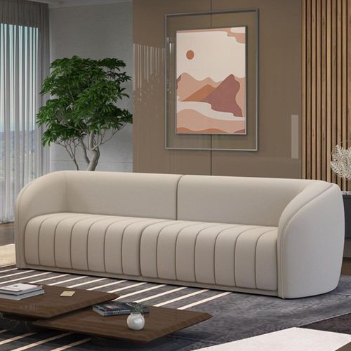 Sofá Adam 4 Lugares 332cm Veludo Bege G45 para Sala de Estar Gran Belo