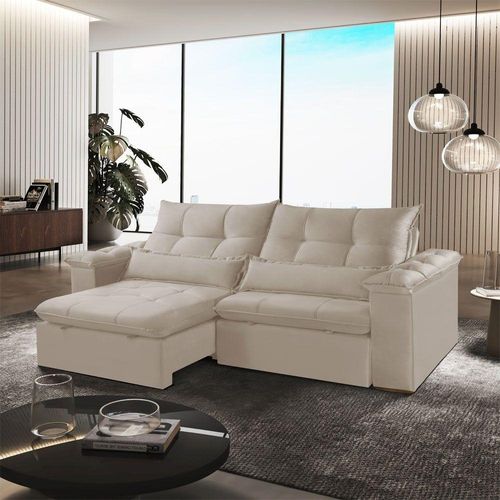Sofá A303 3 Lugares Retrátil e Reclinável 230cm Bege Claro Meu Sofá Online