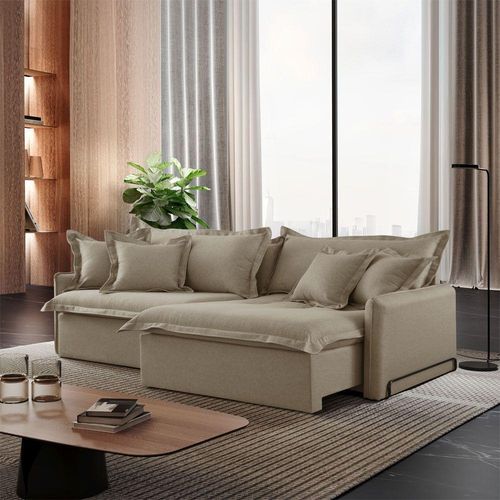 Sofá Cama A226 Leona Retrátil e Reclinável 210cm Linho Bege Meu Sofá Online