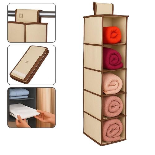 Sapateira Vertical de Porta 5 Divisórias em TNT Cartonado para Armário Bege e Marrom Yeet