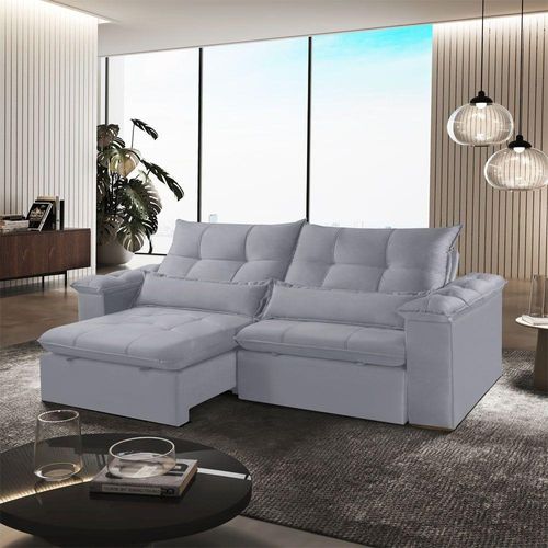 Sofá B026 Exclusive 3 Lugares Retrátil e Reclinável 250cm Prata Meu Sofá Online