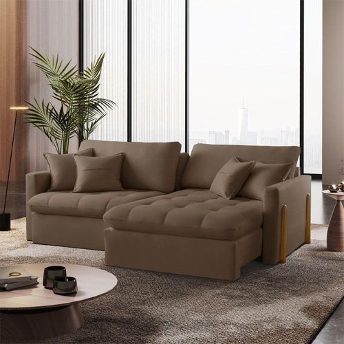 Sofá Cama B016 3 Lugares Retrátil e Reclinável Veludo Marrom Meu Sofá Online