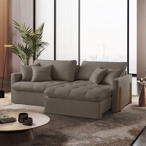 Sofá Cama B002 Retrátil e Reclinável 180cm Veludo Capuccino Meu Sofá Online