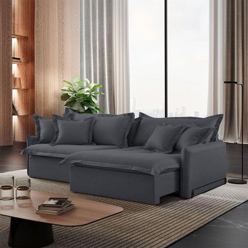 Sofá Cama B010 3 Lugares Retrátil e Reclinável 270cm Cinza Veludo Meu Sofá Online