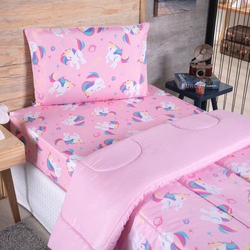 Edredom Solteiro Alegria Infantil Micropercal 200 Fios Estampa Unicornio Enxovais Aquarela