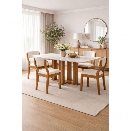 Conjunto Sala de Jantar Roma 4 Lugares Mesa 120x80cm Tampo em MDF Domus Parati