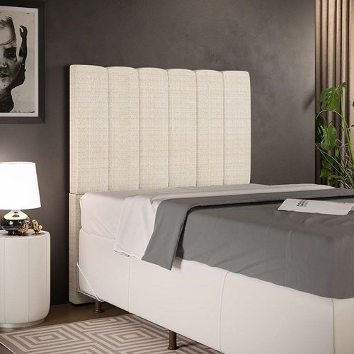 Cabeceira Solteiro Dália W01 para Cama Box Madeira Maciça Linho Palha Bege Lyam Decor