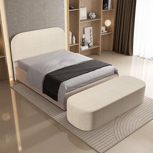 Cabeceira King Lanna W01 para Cama Box Fixação no Box Madeira Maciça Linho Bege Lyam Decor