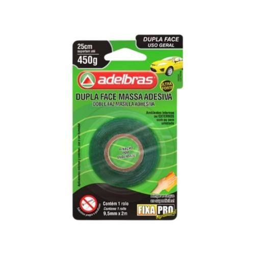 Fita Dupla Face 9,5mm X 2m Fixa Pro 200 para Espelhos Vidros Acrílicos e Placas Adelbras