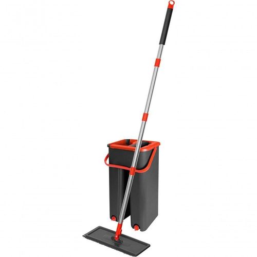 Mop Lava e Seca com Balde e Prensa Cabo Inox 125cm Pano Microfibra Vermelho Powermaid