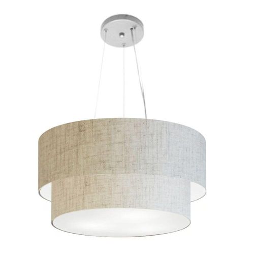 Lustre Pendente Duplo Cilíndrico MD-4061 com Cúpula em Tecido Bivolt rústico-bege Vivare Brasil
