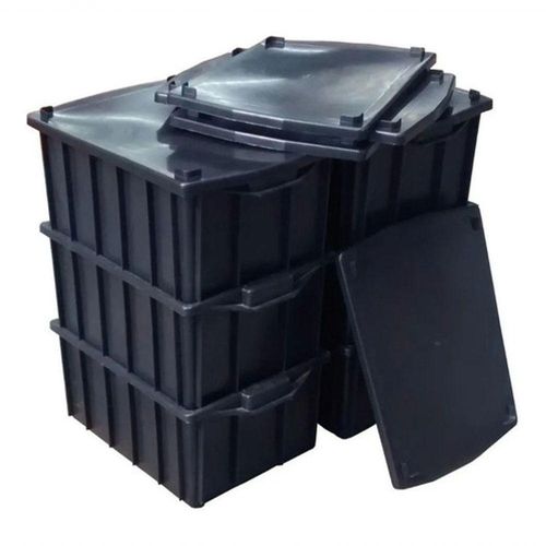 Kit 4 Caixas Organizadoras com Tampa 28L em Polipropileno Impermeável Preto Branco Premium