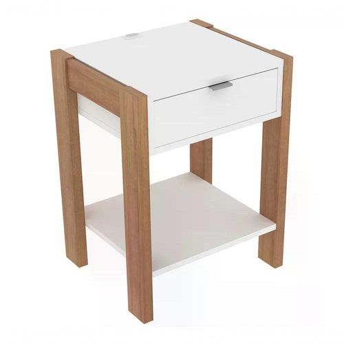 Mesa De Cabeceira Com Tomada 1 Gaveta Az1016 Amendoa Branco