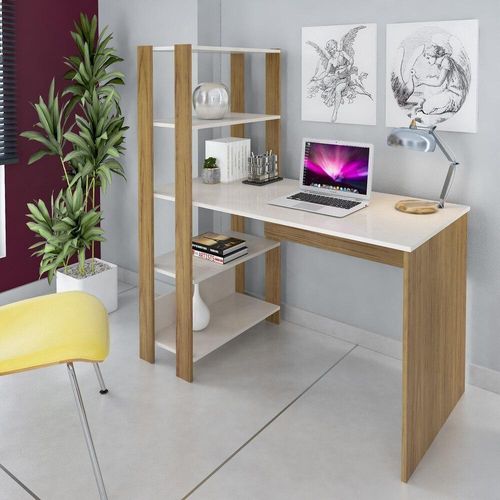 Escrivaninha 120Cm + Estante Cr25207 Off White/Carvalho