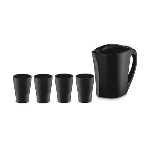 Jarra de Suco Agua 1,5L Tampa Preta e 4 Copos Plastico