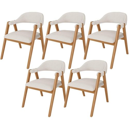 Kit 05 Cadeiras de Jantar e Estar Living Estofada Nadja L02 Linho Cru - Lyam Decor