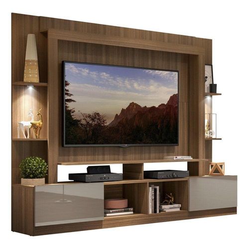 Estante Com Suporte 65" E Leds Berlim Multimóveis V3384 Madeirada/lacca Fumê Madeirado/lacca Fumê