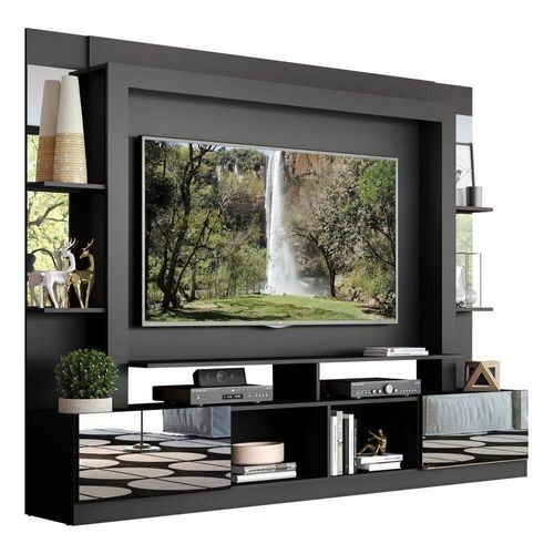 Estante Com Suporte 65" E Espelho Multimóveis V3381 Preto
