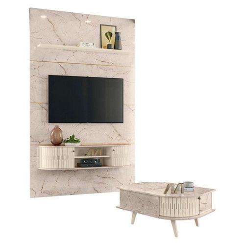 Estante Home Theater Com Bancada Suspensa Monte Carlo Com Mesa De Centro Indianápolis Calacata