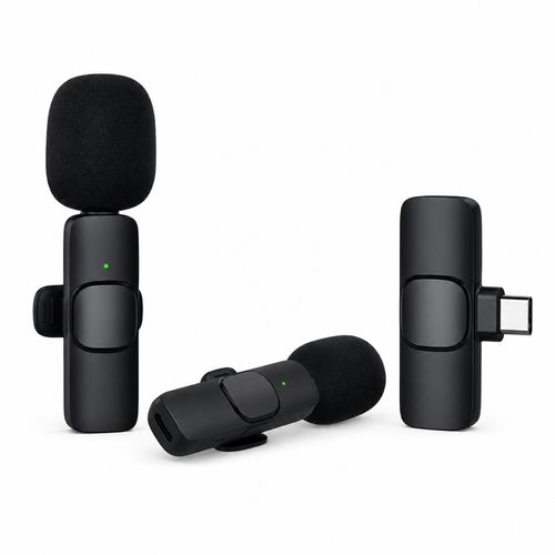 Mic Recarregável Duplo Lapela Type C Wireless Sem Cabo