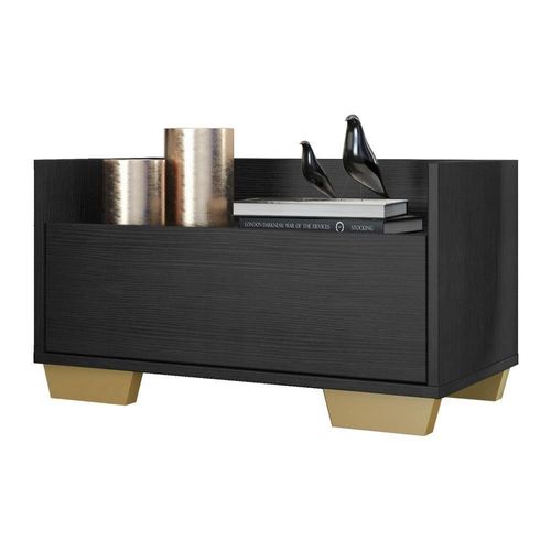 Mesa De Cabeceira 80Cm Multimóveis V4001 Preta/Natural