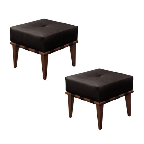 Conjunto - 2 Puffs Banqueta Noé Luxo Castellar Móbile Corino Preto