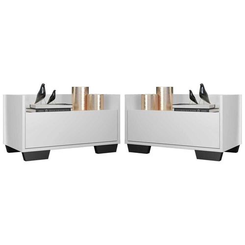 Kit Com 2 Mesas De Cabeceira 60Cm Multimóveis V3634 Branca/Preta Branco/Preto