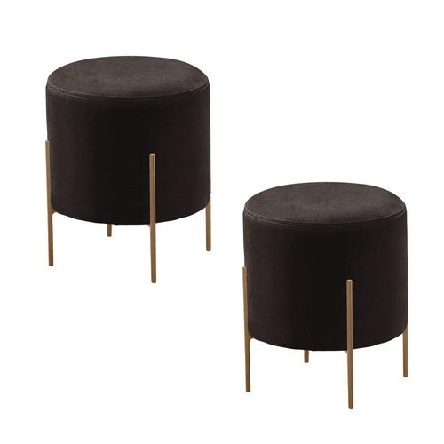 Conjunto - 2 Puff Banqueta Odim Bronze Luxo Castellar Móbile Corino Preto