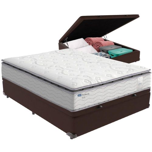 Cama Box Baú E Colchão Amsterdã Molas Ensacadas Casal Probel Casal Marrom