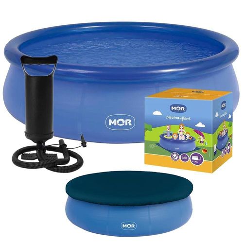 Piscina Inflável Litros Circular 270cm Pvc Com Bomba Capa Azul Mor