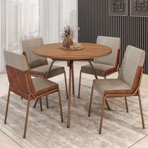 Conjunto Sala De Jantar 4 Cadeiras Verona Carraro Freijó Areia Rosê